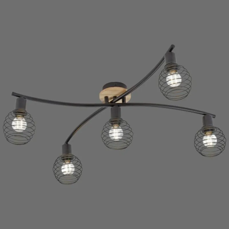 Lampes En Bois-Luminaires Leuchten Direkt Plafonnier Leuchten-Direkt EUGEN Écru, Noir, 5 lumières