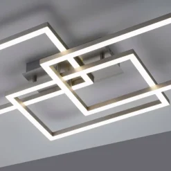 Luminaires Leuchten Direkt Plafonnier Leuchten-Direkt LOLAsmart-MAXI LED Acier brossé, 3 lumières, Télécommandes, Changeur de couleurs