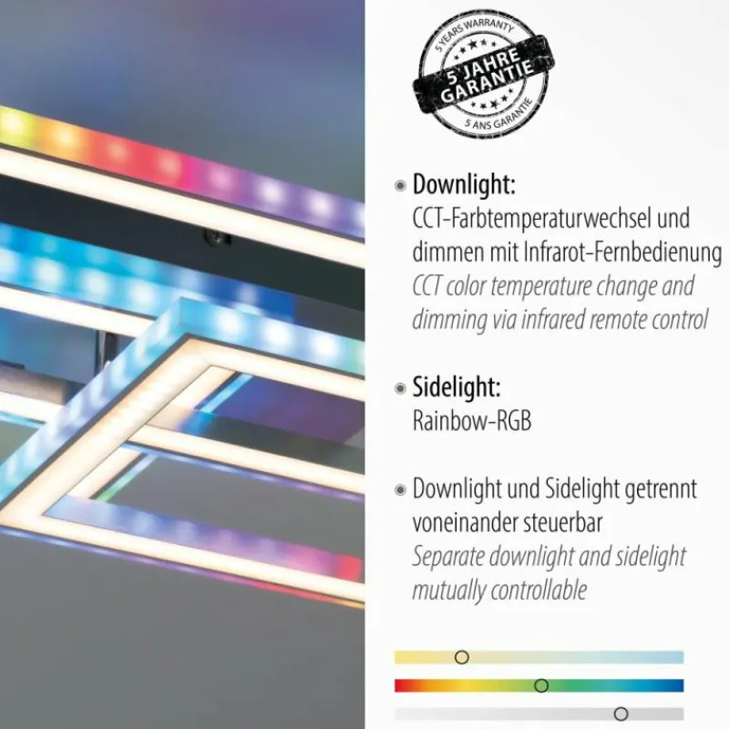 Luminaires Leuchten Direkt Plafonnier Leuchten-Direkt FELIX60 LED Acier brossé, 1 lumière, Télécommandes, Changeur de couleurs* Éclairage Led