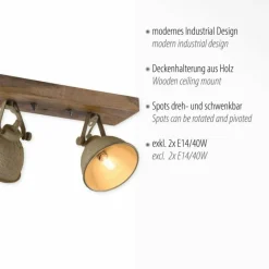 Lampes En Bois-Luminaires Leuchten Direkt Plafonnier Leuchten-Direkt SAMIA Bois foncé, 2 lumières