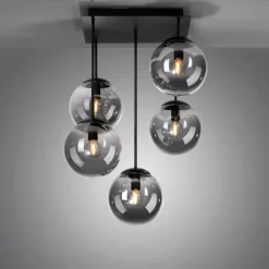 Suspension Verre Fumé-Luminaires Leuchten Direkt Plafonnier Leuchten-Direkt BIG WIDOW Noir, 5 lumières