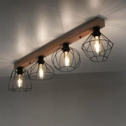 Lampes Vintages & Rétros-Luminaires Leuchten Direkt Plafonnier Leuchten-Direkt KASKA Couleur bois, Noir, 4 lumières