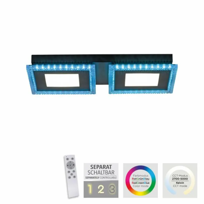 Luminaires Leuchten Direkt Plafonnier Leuchten-Direkt ACRI LED Noir, 2 lumières, Télécommandes* Éclairage Led