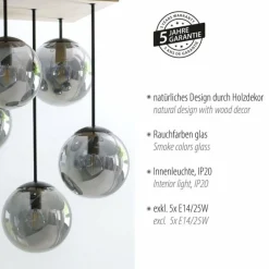 Suspension Verre Fumé-Luminaires Leuchten Direkt Plafonnier Leuchten-Direkt GREEN WIDOW Écru, Noir, 5 lumières