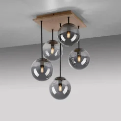 Suspension Verre Fumé-Luminaires Leuchten Direkt Plafonnier Leuchten-Direkt GREEN WIDOW Écru, Noir, 5 lumières