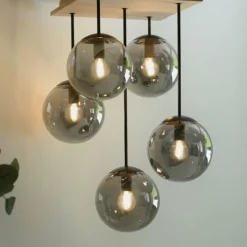 Suspension Verre Fumé-Luminaires Leuchten Direkt Plafonnier Leuchten-Direkt GREEN WIDOW Écru, Noir, 5 lumières