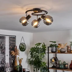 Suspension Verre Fumé-hofstein Plafonnier Lexington Noir, 3 lumières