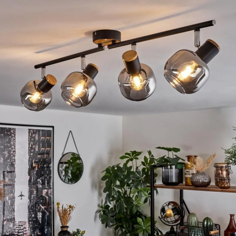 Suspension Verre Fumé-hofstein Plafonnier Lexington Noir, 4 lumières