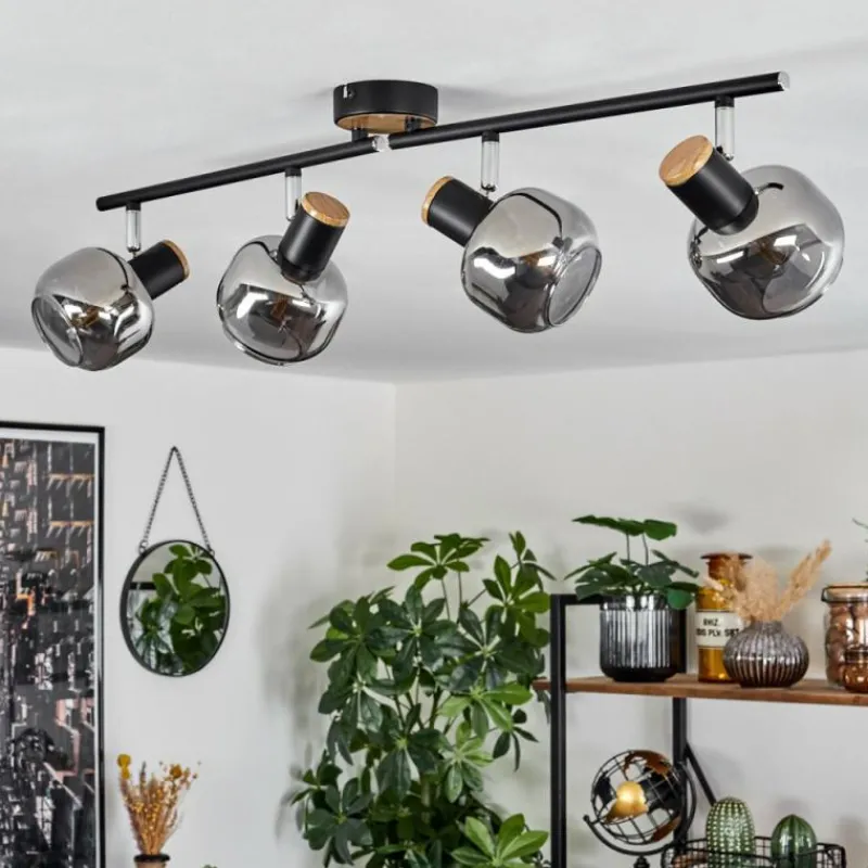 Suspension Verre Fumé-hofstein Plafonnier Lexington Noir, 4 lumières