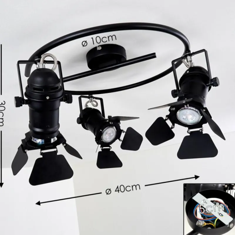 Lampes Industrielles-hofstein Plafonnier Lichinga Noir, 3 lumières