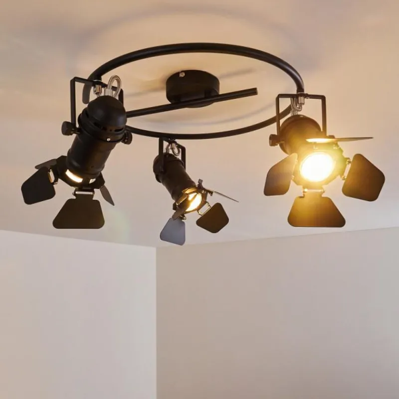 Lampes Industrielles-hofstein Plafonnier Lichinga Noir, 3 lumières