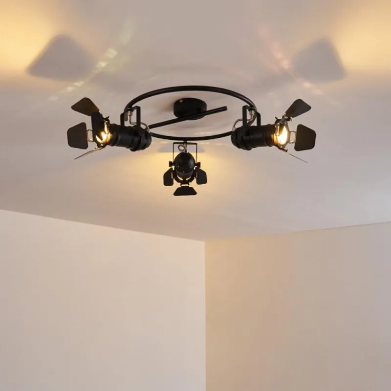 Lampes Industrielles-hofstein Plafonnier Lichinga Noir, 3 lumières