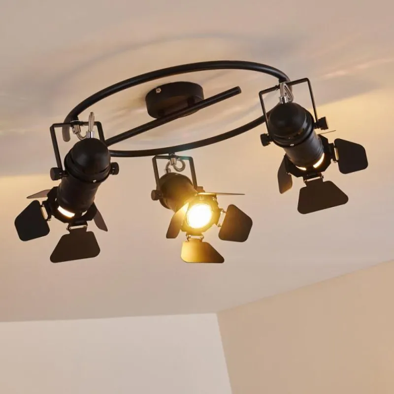 Lampes Industrielles-hofstein Plafonnier Lichinga Noir, 3 lumières