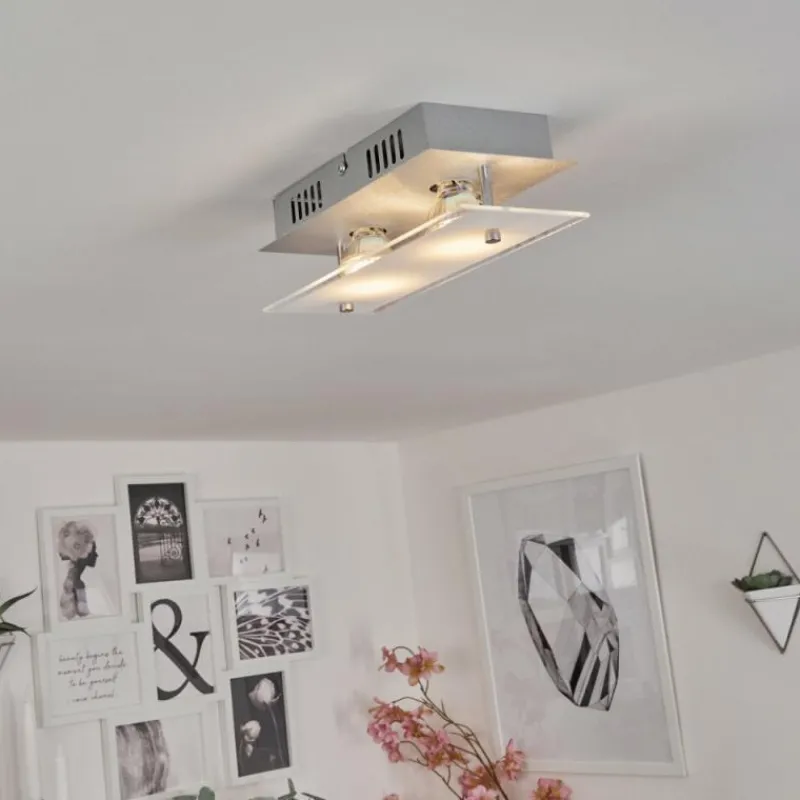 hofstein Plafonnier Liestal LED Nickel mat, 2 lumières