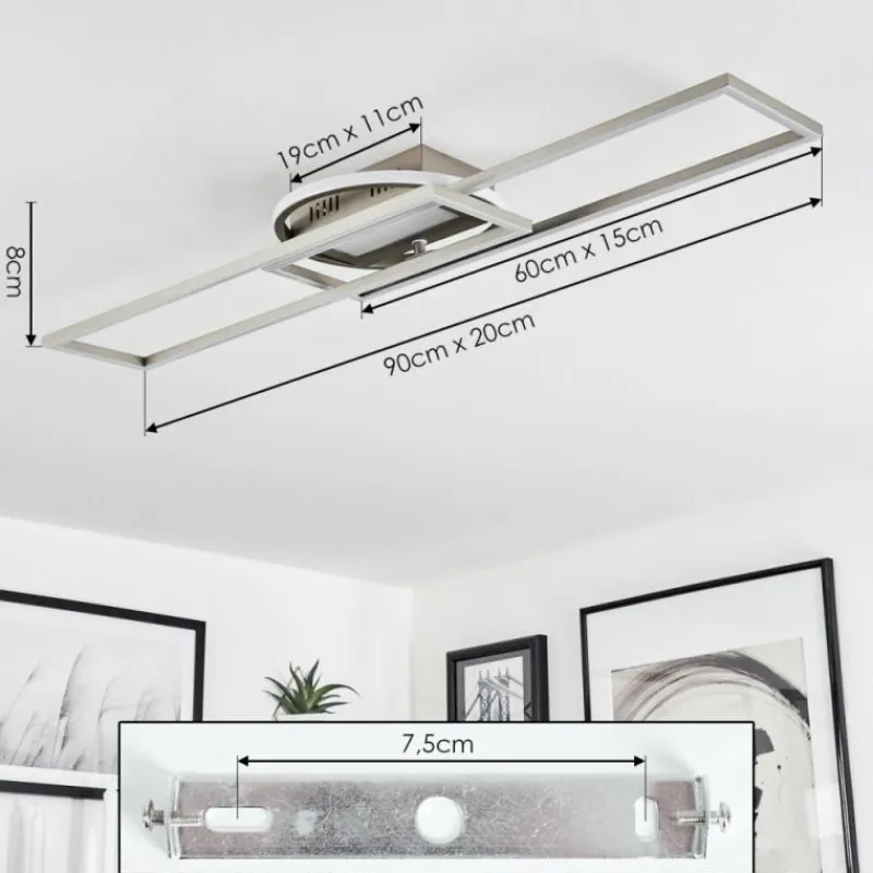 hofstein Plafonnier Lillavois LED Nickel mat, 1 lumière, Télécommandes