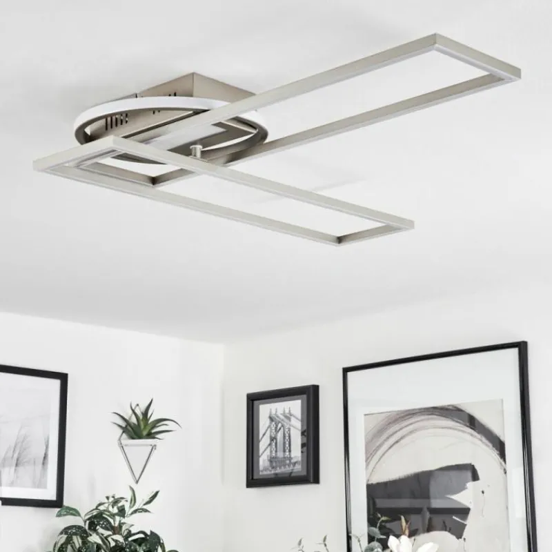 hofstein Plafonnier Lillavois LED Nickel mat, 1 lumière, Télécommandes