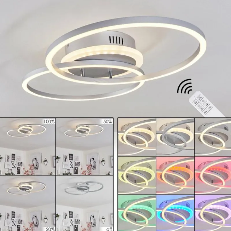 hofstein Plafonnier Lithgow LED Argenté, 2 lumières, Télécommandes, Changeur de couleurs