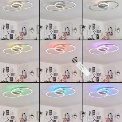 hofstein Plafonnier Lithgow LED Argenté, 2 lumières, Télécommandes, Changeur de couleurs