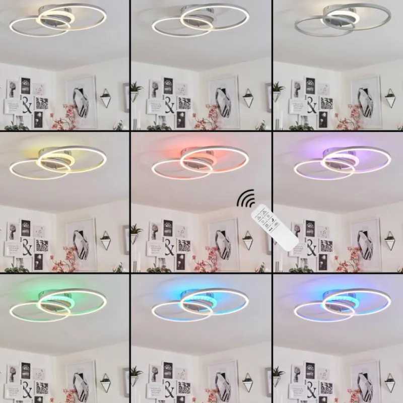 hofstein Plafonnier Lithgow LED Argenté, 2 lumières, Télécommandes, Changeur de couleurs