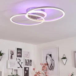 hofstein Plafonnier Lithgow LED Argenté, 2 lumières, Télécommandes, Changeur de couleurs