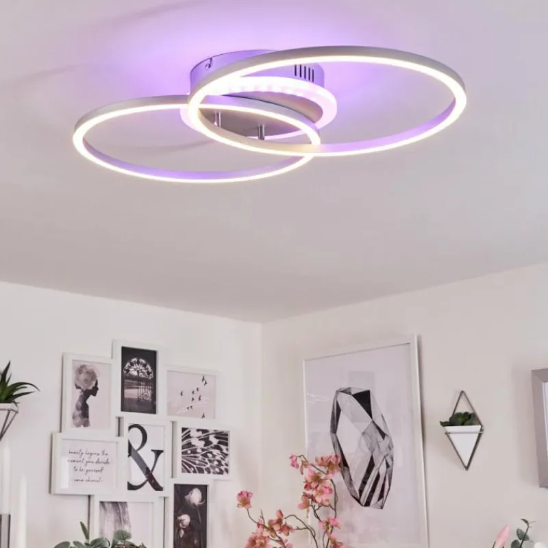 hofstein Plafonnier Lithgow LED Argenté, 2 lumières, Télécommandes, Changeur de couleurs