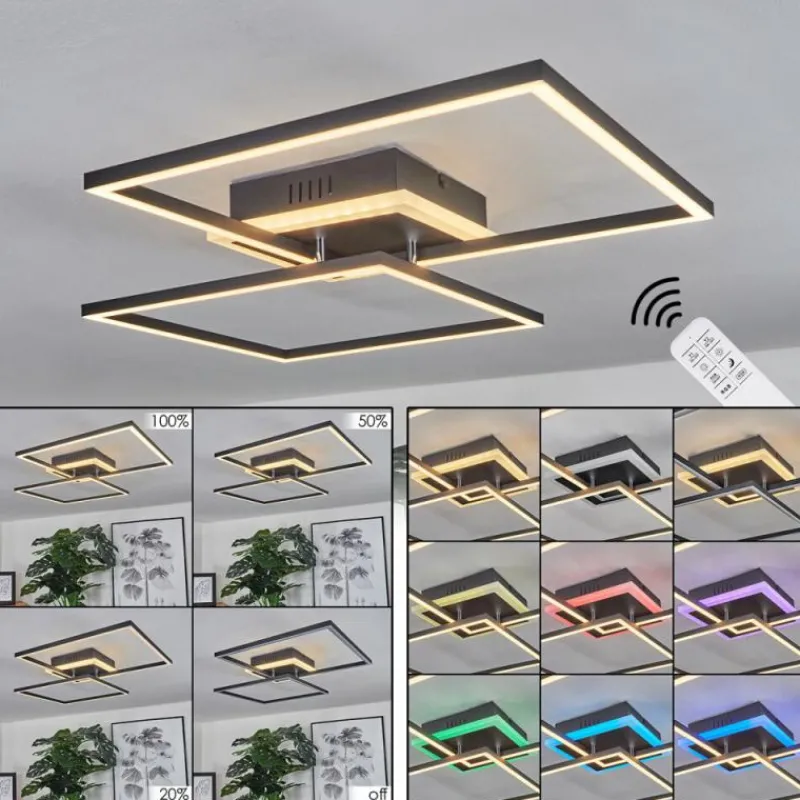 hofstein Plafonnier Lithgow LED Noir, 2 lumières, Télécommandes, Changeur de couleurs