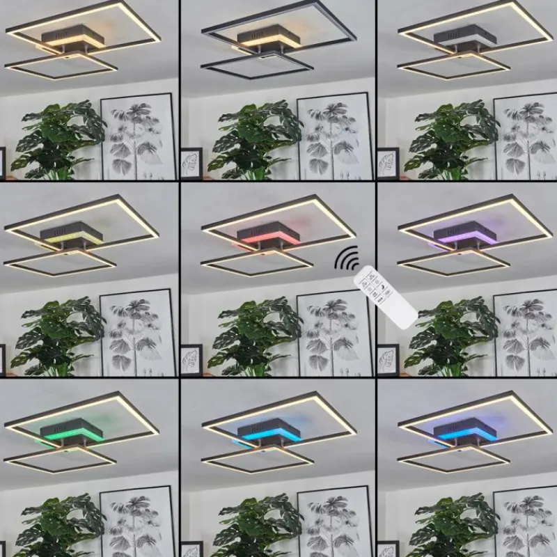 hofstein Plafonnier Lithgow LED Noir, 2 lumières, Télécommandes, Changeur de couleurs