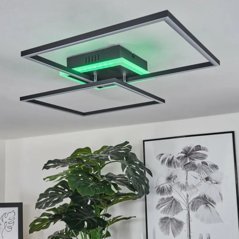 hofstein Plafonnier Lithgow LED Noir, 2 lumières, Télécommandes, Changeur de couleurs