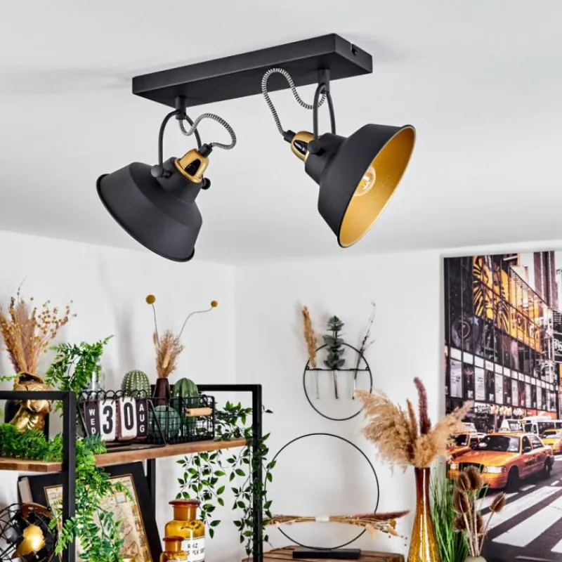 Lampes Dorées-hofstein Plafonnier Llanage Noir, Blanc, 2 lumières