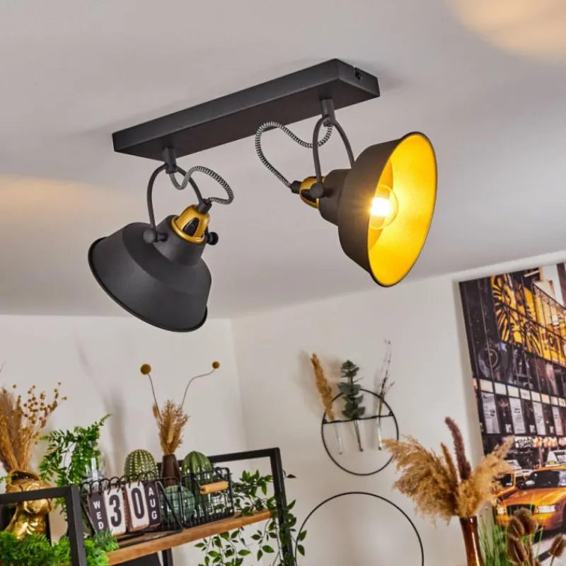 Lampes Dorées-hofstein Plafonnier Llanage Noir, Blanc, 2 lumières