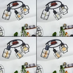 Lampes Vintages & Rétros-hofstein Plafonnier Loedingen Bois foncé, Noir, 3 lumières