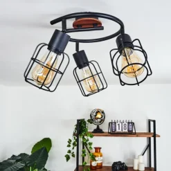 Lampes Vintages & Rétros-hofstein Plafonnier Loedingen Bois foncé, Noir, 3 lumières