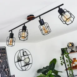 Lampes Vintages & Rétros-hofstein Plafonnier Loedingen Bois foncé, Noir, 4 lumières