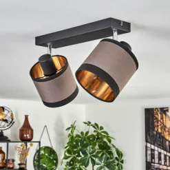 Lampes En Tissu-hofstein Plafonnier Lohobe Chrome, Noir, 2 lumières