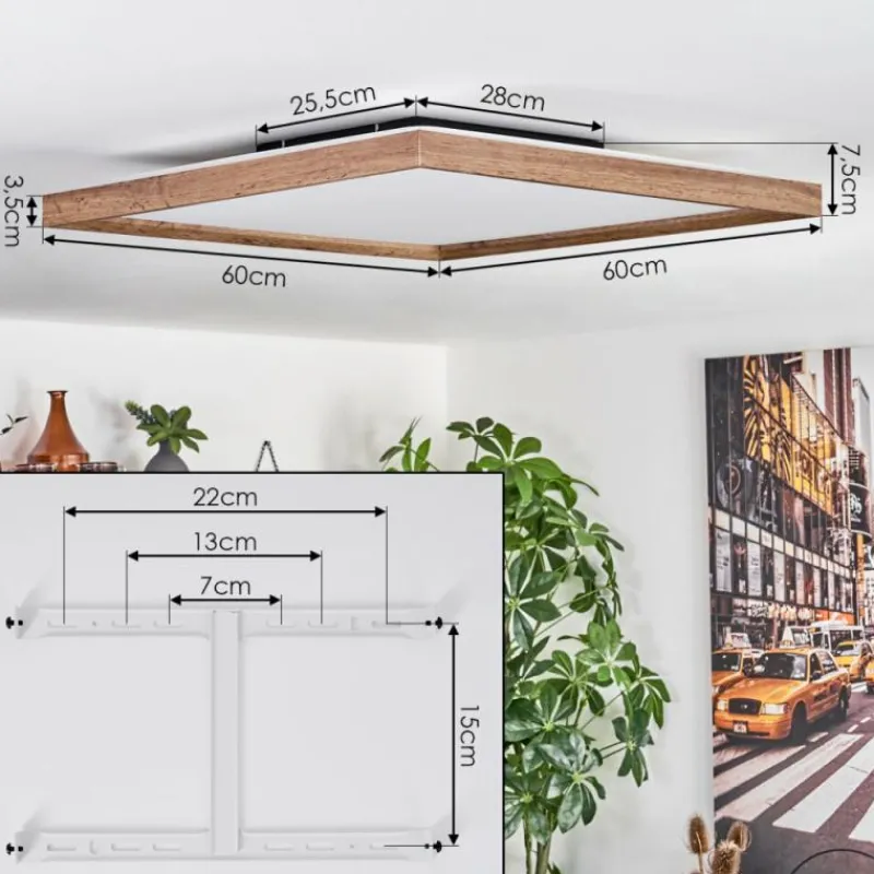 hofstein Plafonnier Longvic LED Brun, Couleur bois, Noir, 1 lumière