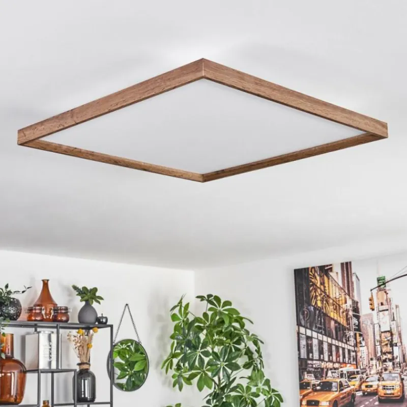 hofstein Plafonnier Longvic LED Brun, Couleur bois, Noir, 1 lumière