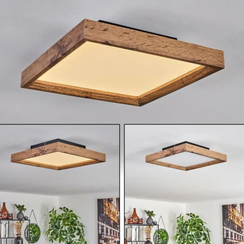 hofstein Plafonnier Longvic LED Brun, Couleur bois, Noir, 1 lumière