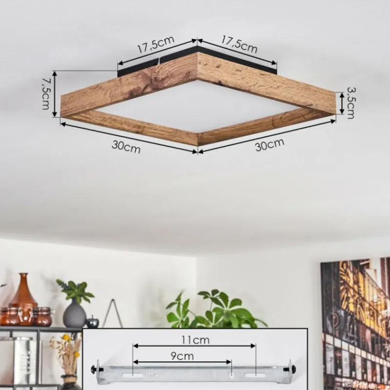 hofstein Plafonnier Longvic LED Brun, Couleur bois, Noir, 1 lumière