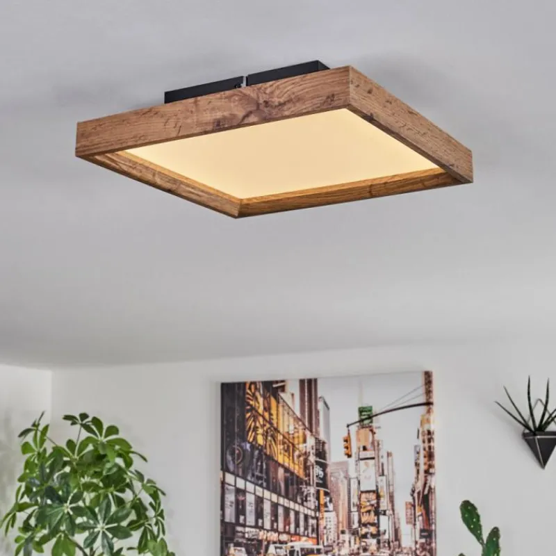 hofstein Plafonnier Longvic LED Brun, Couleur bois, Noir, 1 lumière