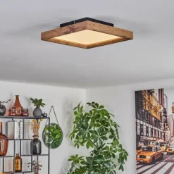 hofstein Plafonnier Longvic LED Brun, Couleur bois, Noir, 1 lumière