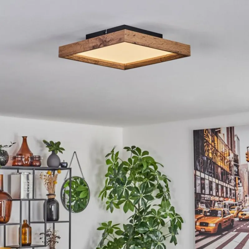 hofstein Plafonnier Longvic LED Brun, Couleur bois, Noir, 1 lumière