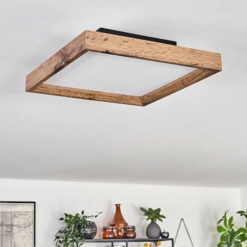 hofstein Plafonnier Longvic LED Brun, Couleur bois, Noir, 1 lumière