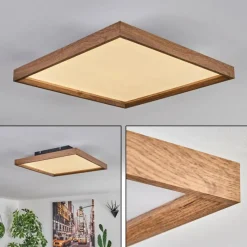 hofstein Plafonnier Longvic LED Brun, Couleur bois, Noir, 1 lumière