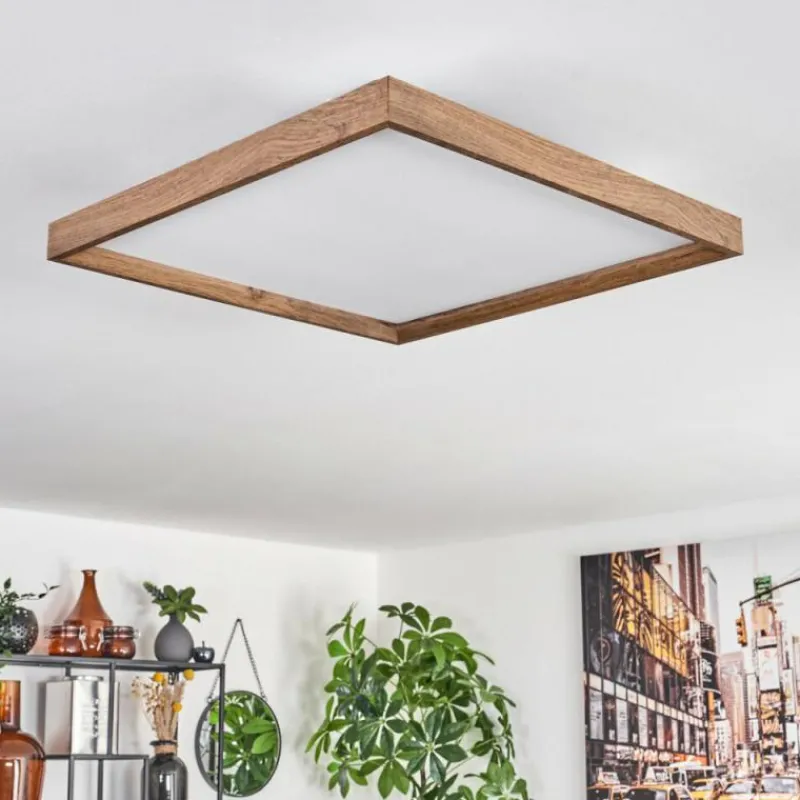 hofstein Plafonnier Longvic LED Brun, Couleur bois, Noir, 1 lumière