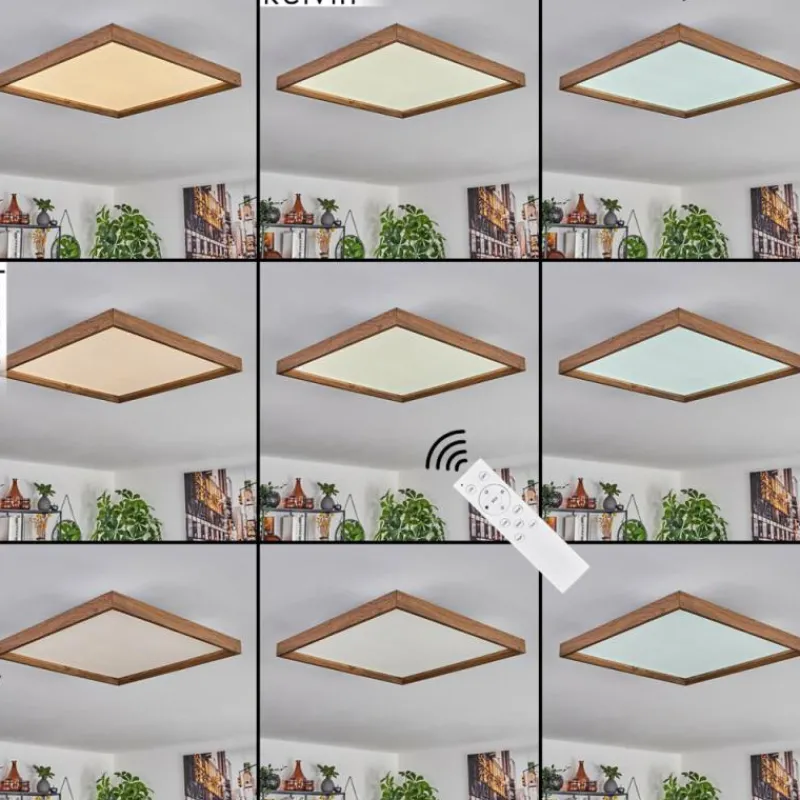 hofstein Plafonnier Longvic LED Brun, Couleur bois, Noir, 1 lumière, Télécommandes