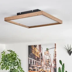 hofstein Plafonnier Longvic LED Brun, Couleur bois, Noir, 1 lumière, Télécommandes