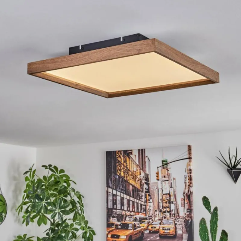 hofstein Plafonnier Longvic LED Brun, Couleur bois, Noir, 1 lumière, Télécommandes