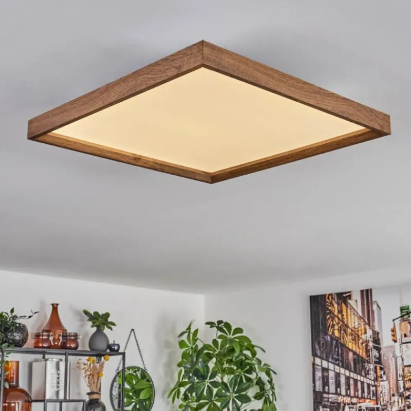 hofstein Plafonnier Longvic LED Brun, Couleur bois, Noir, 1 lumière, Télécommandes