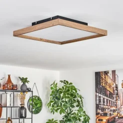 hofstein Plafonnier Longvic LED Brun, Couleur bois, Noir, 1 lumière, Télécommandes