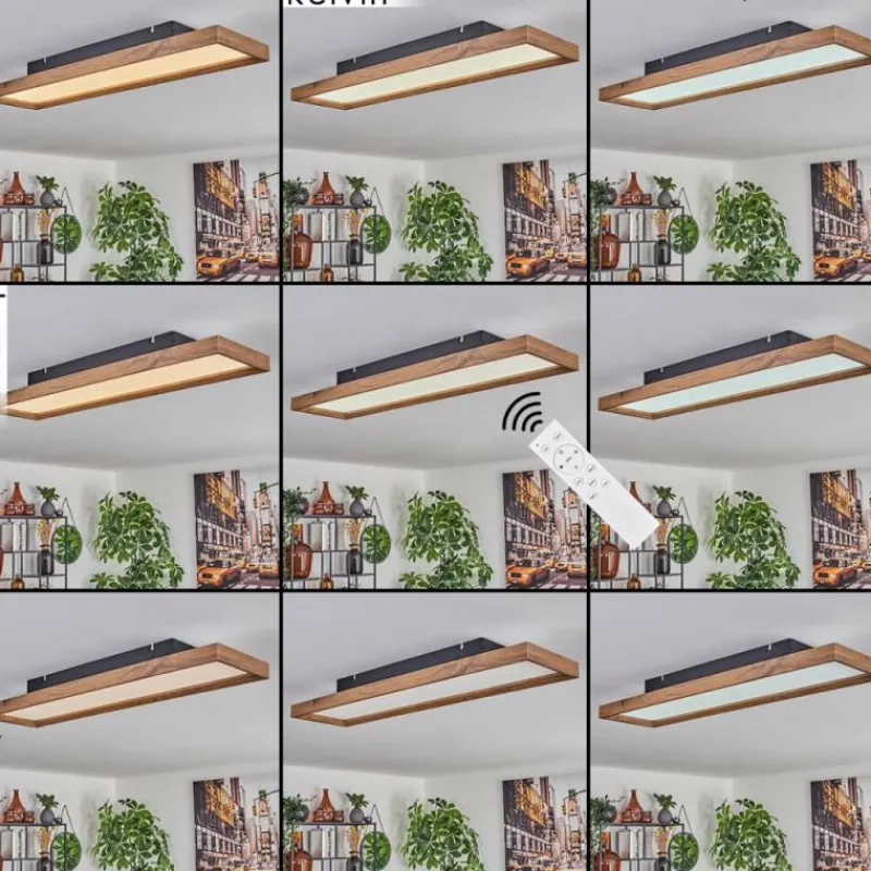 hofstein Plafonnier Longvic LED Brun, Couleur bois, Noir, 1 lumière, Télécommandes